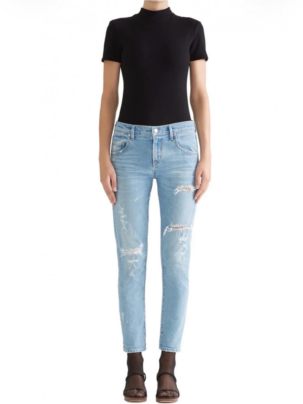 AGOLDE Isabel Slim Boyfriend Jeans 28 Dreamer Light Blue Distressed